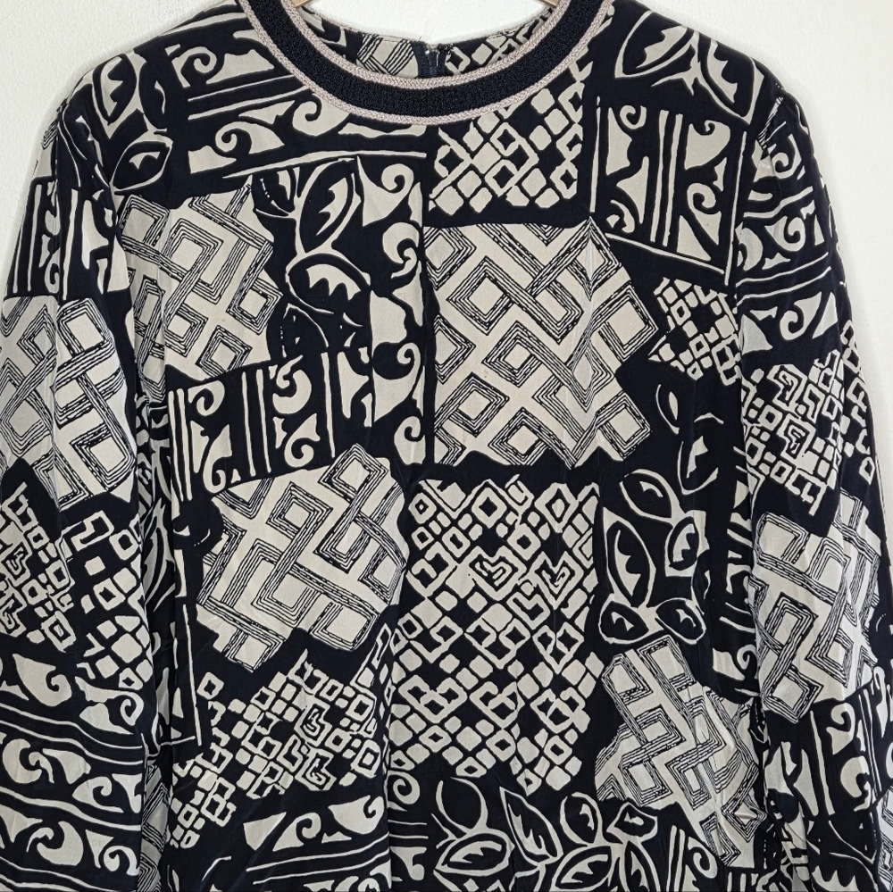 Vintage Anne Crimmins For Umi Collection Geometric 100% Silk Dress Size 14 - Picture 2 of 4